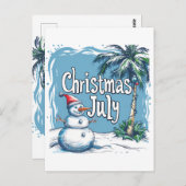 Christmas in July Snowman & Palm Tree Design ポストカード (正面/裏面)