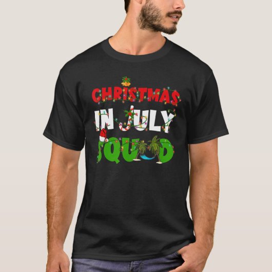Christmas In July Squad Palm Tree & Xmas Lights Su Tシャツ (正面)