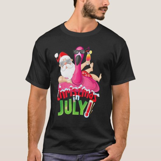 Christmas In July  Summer Flamingo Float Xmas 1 Tシャツ (正面)