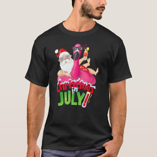 Christmas In July Summer Flamingo Float Xmas Tシャツ (正面)