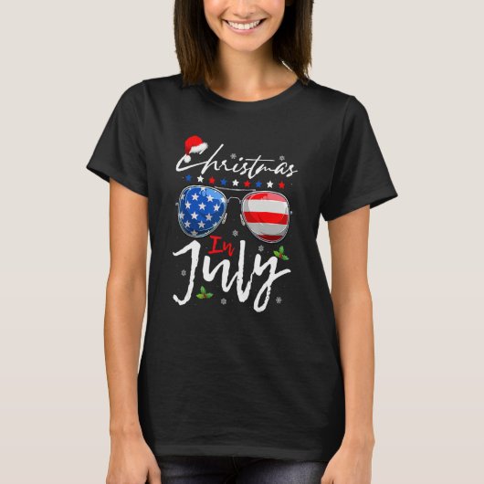 Christmas In July Summer Patriotic USA 4th Of July Tシャツ (正面)