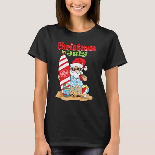 Christmas In July Surfing  Santa Summer Beach Vaca Tシャツ (正面)