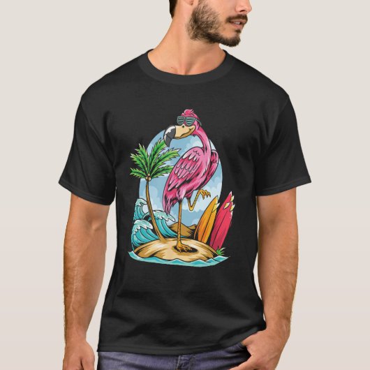 Christmas In July  Tropical Flamingo Hawaii Summer Tシャツ (正面)