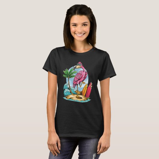 Christmas In July  Tropical Flamingo Hawaii Summer Tシャツ (正面フル)