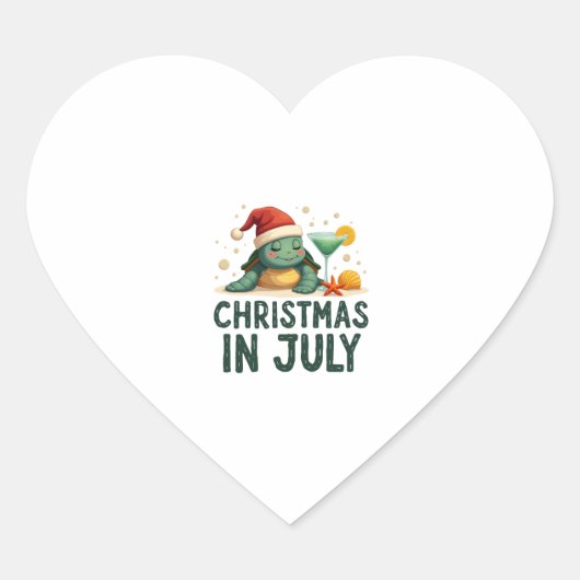 Christmas In July Turtle Summer Xmas Tortoise Wome ハートシール (正面)