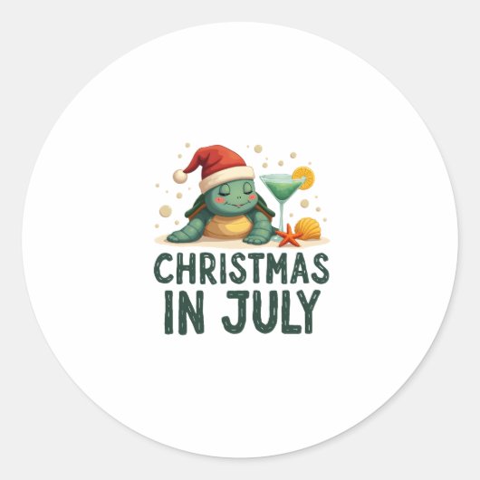 Christmas In July Turtle Summer Xmas Tortoise Wome ラウンドシール (正面)