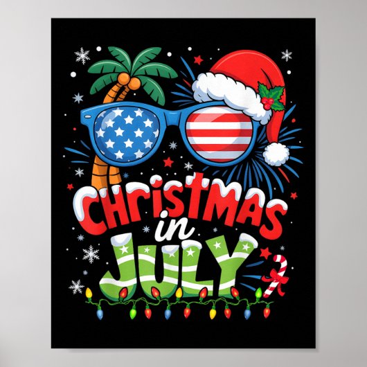 Christmas In July Usa Flag Summer Beach Hawaii San ポスター (正面)
