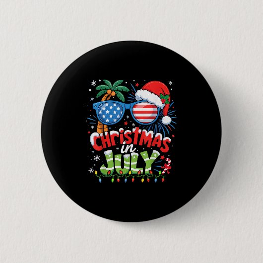 Christmas In July Usa Flag Summer Beach Hawaii San 缶バッジ (正面)
