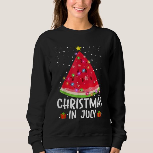 Christmas In July Watermelon Santa Summer Tree スウェットシャツ (正面)