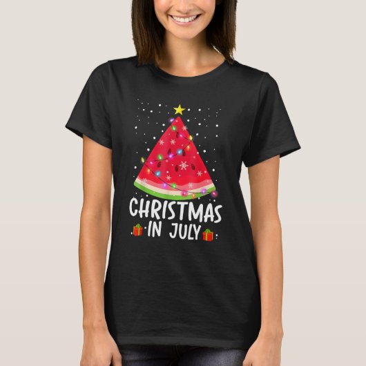Christmas In July Watermelon Santa Summer Tree Tシャツ (正面)