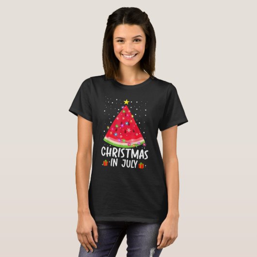 Christmas In July Watermelon Santa Summer Tree Tシャツ (正面フル)