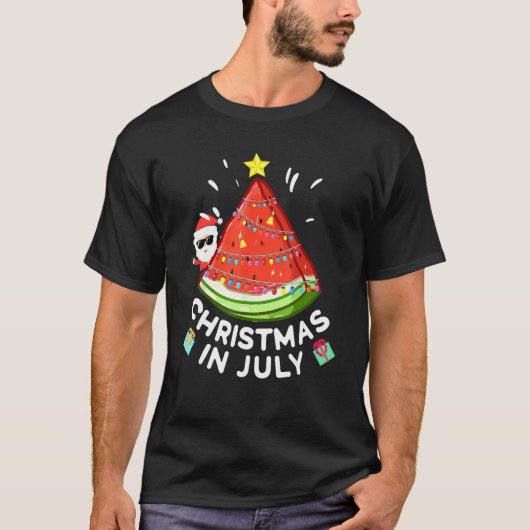 Christmas In July Watermelon Santa Summer Vacation Tシャツ (正面)