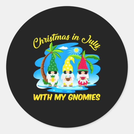 Christmas In July With My Gnomies Beach Summer Chr ラウンドシール (正面)