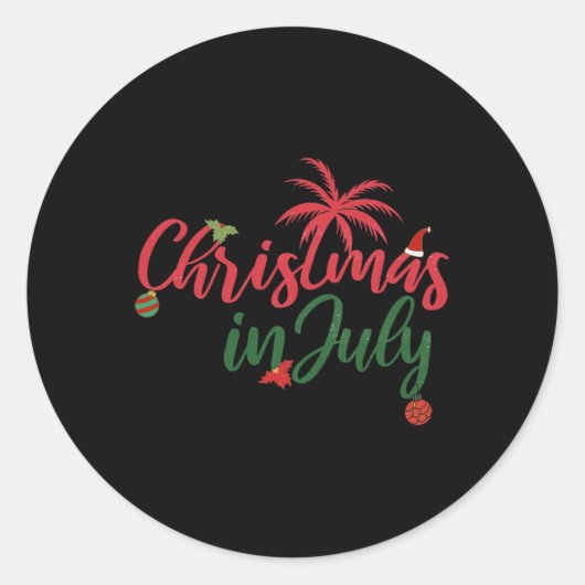 Christmas In July With Palm Trees And Ornaments  ラウンドシール (正面)