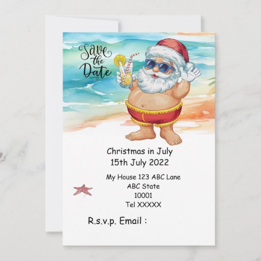 Christmas in July with SANTA CLAUS Save the date 招待状 (正面)