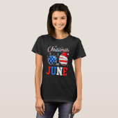 Christmas In June Sunglasses Santa American Flag V Tシャツ (正面フル)