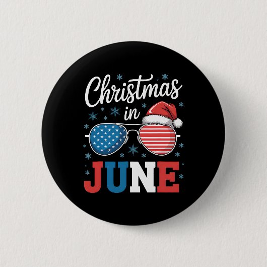 Christmas In June Sungles Santa Hat Us Flag Vacati 缶バッジ (正面)