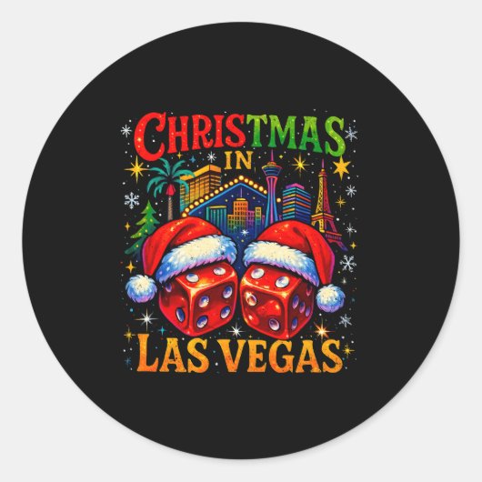 Christmas In Las Vegas Funny Holiday Design Long S ラウンドシール (正面)