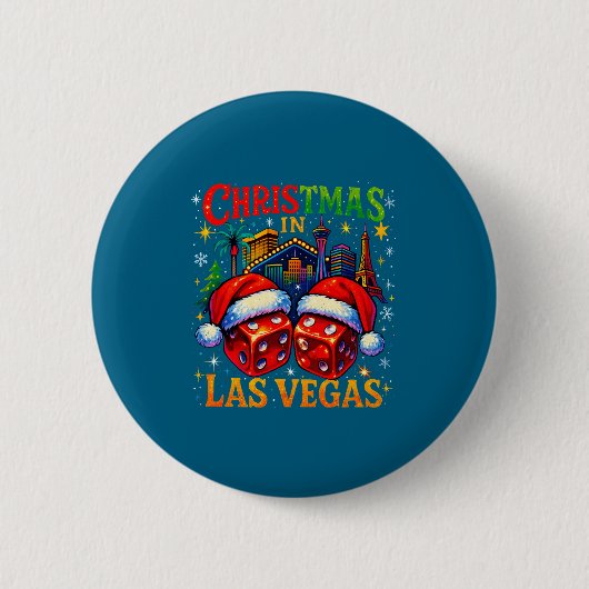 Christmas In Las Vegas Funny Holiday Design Long S 缶バッジ (正面)