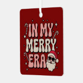 Christmas in My Merry Era Cute Groovy Xmas メタルオーナメント (正面左)