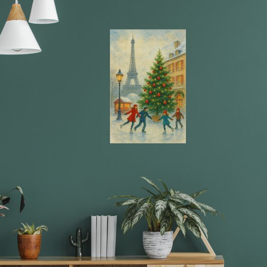 Christmas in Paris Art Print – Eiffel Tower Winter ポスター (リビング1)