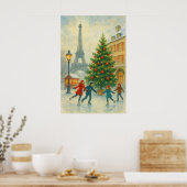 Christmas in Paris Art Print – Eiffel Tower Winter ポスター (キッチン)