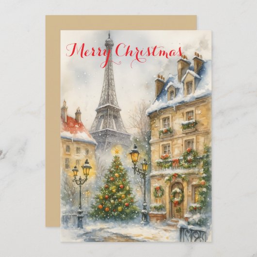 Christmas in Paris Eiffel Tower Winter Personalize 招待状 (正面/裏面)