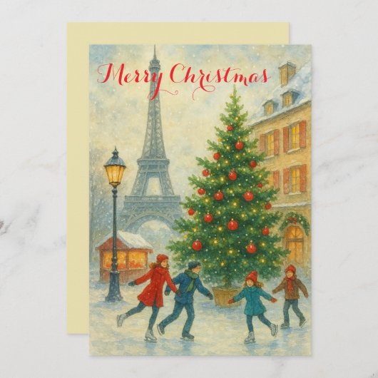 Christmas in Paris Eiffel Tower Winter Personalize 招待状 (正面/裏面)