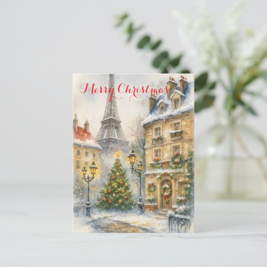 Christmas in Paris Holiday Postcard – Watercolor シーズンポストカード (スタンド正面)