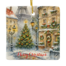 Christmas in Paris Holiday – Watercolor Eiffel 