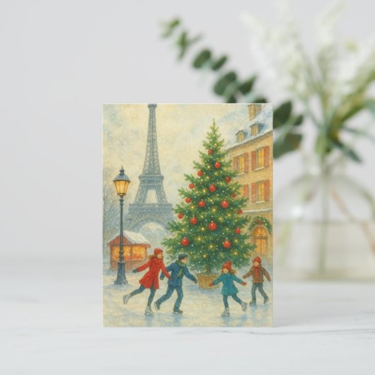 Christmas in Paris Postcard – Eiffel Tower Winter  ポストカード (スタンド正面)