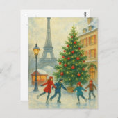 Christmas in Paris Postcard – Eiffel Tower Winter  ポストカード (正面/裏面)