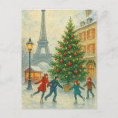 Christmas in Paris Postcard – Eiffel Tower Winter  ポストカード (正面)