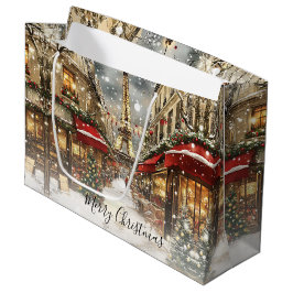 Christmas in Paris Vintage Holiday Street Scene ラージペーパーバッグ