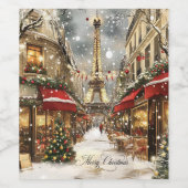 Christmas in Paris Vintage Holiday Street Scene ワインラベル (シングルラベル)