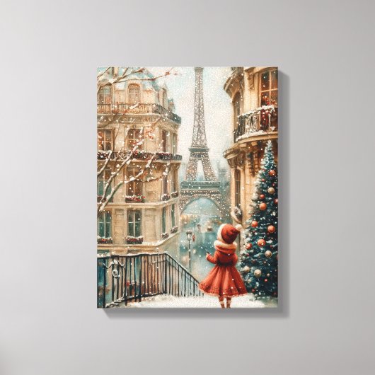 Christmas in Paris – Whimsical Winter Eiffel Tower キャンバスプリント (正面)