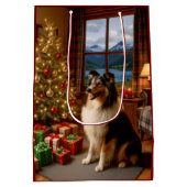 Christmas In Scotland Collie Holiday  ミディアムペーパーバッグ (裏面)
