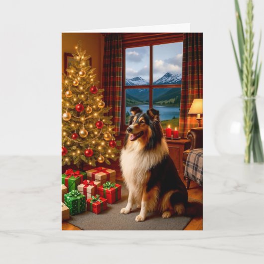 Christmas In Scotland Collie Holiday Card シーズンカード (正面)