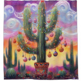 Christmas in the Desert Southwest Saguaro Cactus シャワーカーテン (正面)
