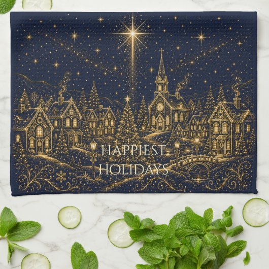 Christmas in the Stars | クリスマスの村 キッチンタオル (折り畳み)