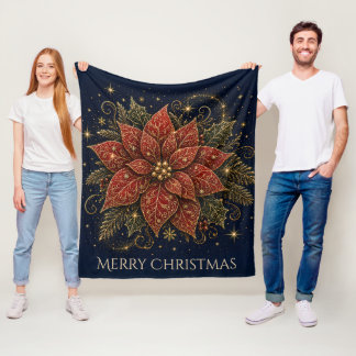 Christmas in the Stars | ポインセチア フリースブランケット