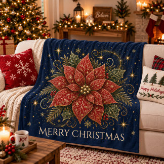 Christmas in the Stars | ポインセチア フリースブランケット