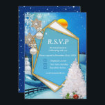 Christmas in Winter Collection 招待状<br><div class="desc">幾何学的な金ゴールドフレームを持つ青い冬のクリスマスのホリデーシーンカスタマイズは、あなたの言葉、フォント、フォント色、紙の形状と12の紙タイプの選択との簡単である。</div>