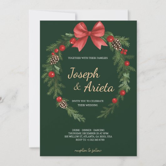 Christmas Invitation card with a wreath design  招待状 (正面)