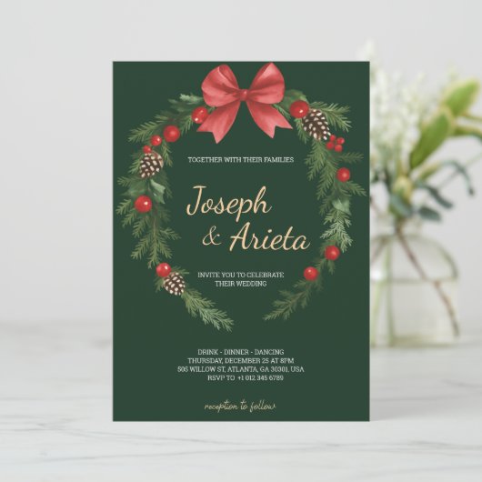 Christmas Invitation card with a wreath design 招待状 (スタンド正面)