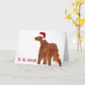 Christmas Irish Setter In Snow カード (黄色い花)