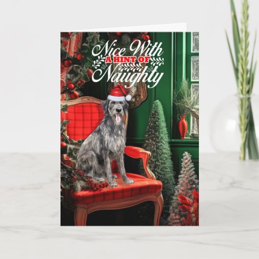 Christmas Irish Wolfhound Dog Naughty or Nice シーズンカード (正面)