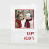 Christmas Irish Wolfhound Gazing at a Cute Snowman カード (正面)