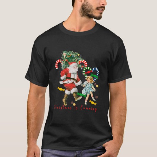 Christmas Is Coming Santa Candy Cane Throne Tシャツ (正面)