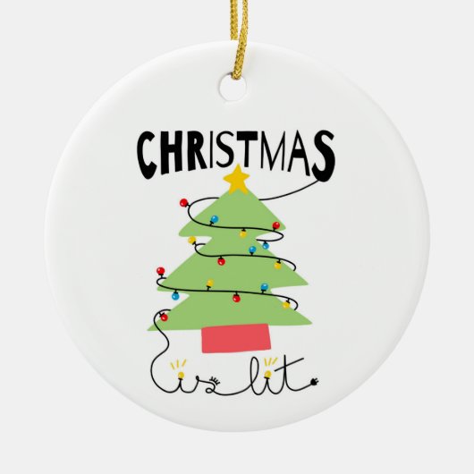 Christmas Is Lit Ceramic Circle Ornament セラミックオーナメント (正面)